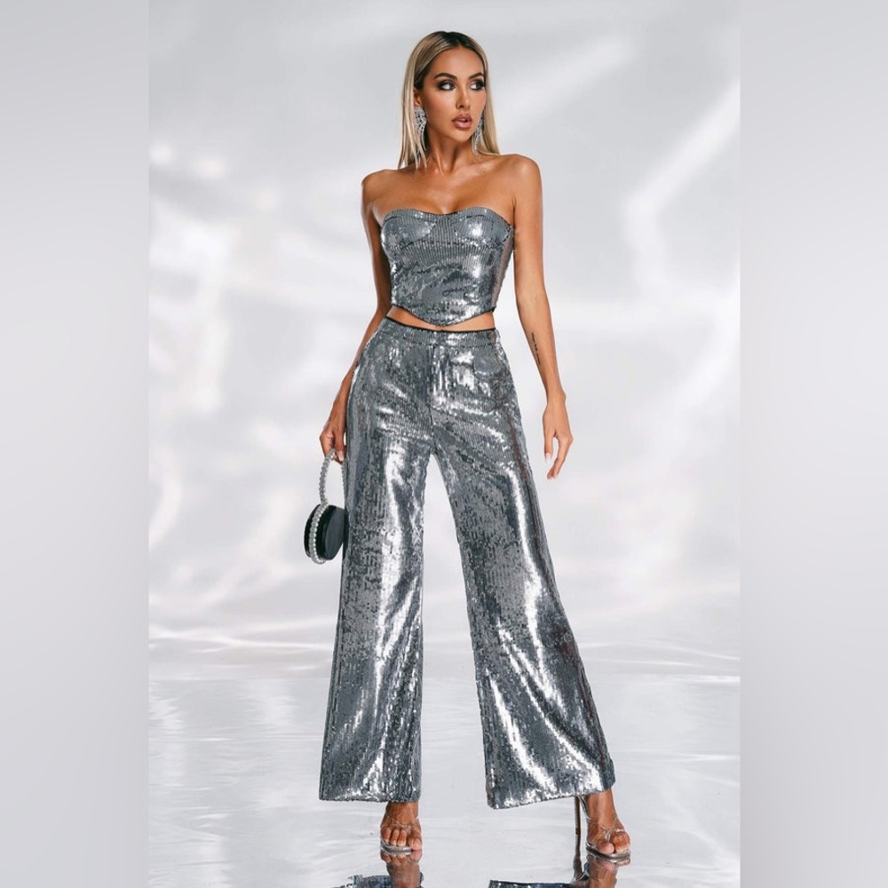 Silver Sequin Women's Pantsuit